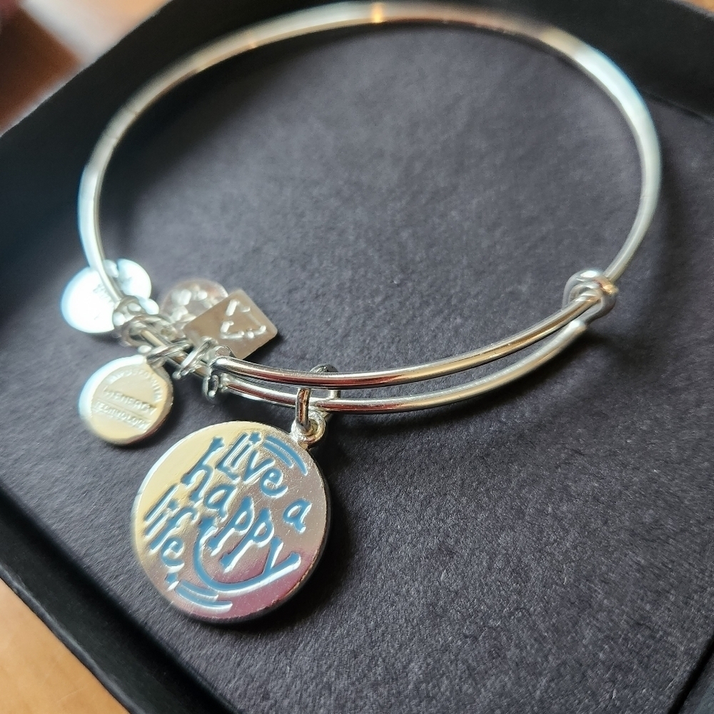Alex And Ani Women's Silvertoned Live A Happy Life Bracelet